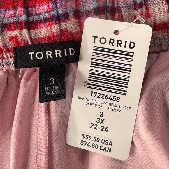 Torrid 3X-Large Tiered Circle Skirt Plaid Pull-On Stretch Lined Pockets Multi - Picture 5 of 7